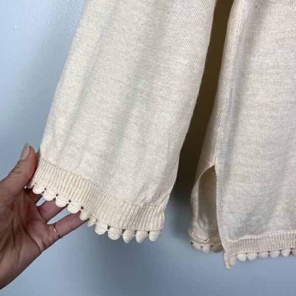 J. CREW 100% Linen Boxy Scoop Neck Decorative Trim Sweater Medium - Picture 3 of 8